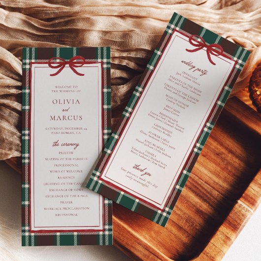 Plaid Christmas Wedding Program | Holiday Tartan プログラム