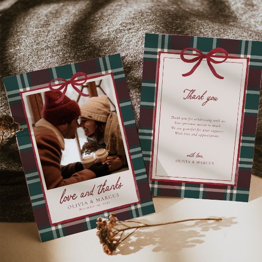 Plaid Christmas Wedding Thank You Card サンキューカード