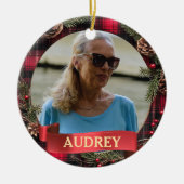Plaid Christmas Wreath ANY Photo Tree Ornament セラミックオーナメント (正面)