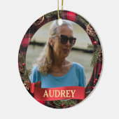 Plaid Christmas Wreath ANY Photo Tree Ornament セラミックオーナメント (左)