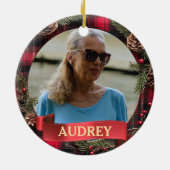 Plaid Christmas Wreath ANY Photo Tree Ornament セラミックオーナメント (裏面)