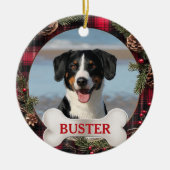 Plaid Christmas Wreath Dog Photo Tree Ornament セラミックオーナメント (正面)