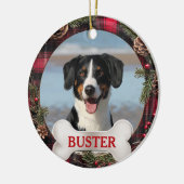 Plaid Christmas Wreath Dog Photo Tree Ornament セラミックオーナメント (左)