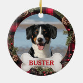 Plaid Christmas Wreath Dog Photo Tree Ornament セラミックオーナメント (裏面)