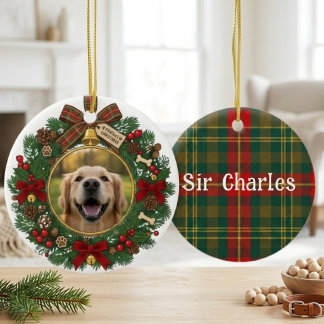 Plaid Christmas Wreath Festive Graphic セラミックオーナメント