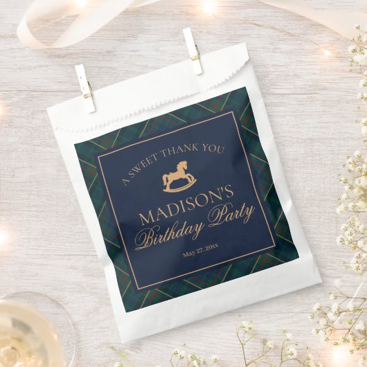 Plaid Classic Rocking Horse Birthday Dessert フェイバーバッグ (クリップ留めされた状態)