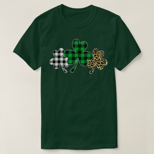 Plaid Clover Shamrock Leopard Green Buffalo St Tシャツ (デザイン正面)