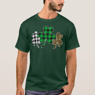 Plaid Clover Shamrock Leopard Green Buffalo St Tシャツ