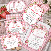 Plaid Coquette Berry Sweet Baby Shower Blush Berry 招待状