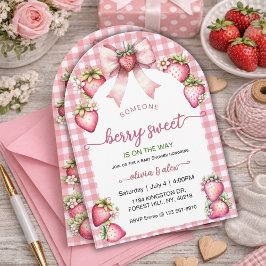 Plaid Coquette Berry Sweet Baby Shower Blush Berry 招待状