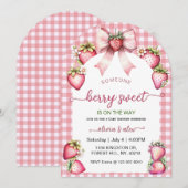 Plaid Coquette Berry Sweet Baby Shower Blush Berry 招待状 (正面/裏面)