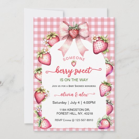 Plaid Coquette Berry Sweet Baby Shower Blush Berry 招待状 (正面)