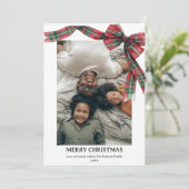 Plaid Coquette Bow Christmas Winter 2 Photo シーズンカード (スタンド正面)