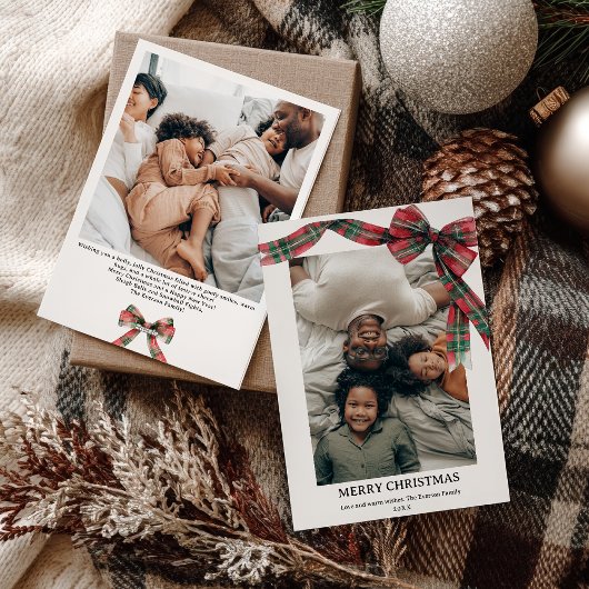 Plaid Coquette Bow Christmas Winter 2 Photo シーズンカード