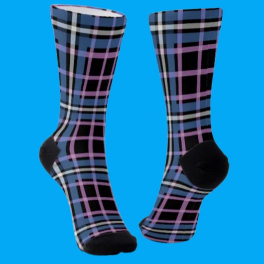 Plaid Crew Socks – Blue & Lavender Checkered Style ソックス