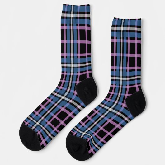 Plaid Crew Socks – Blue & Lavender Checkered Style ソックス (左)