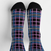 Plaid Crew Socks – Blue & Lavender Checkered Style ソックス (上部)
