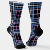 Plaid Crew Socks – Blue & Lavender Checkered Style ソックス (傾斜あり)