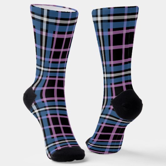 Plaid Crew Socks – Blue & Lavender Checkered Style ソックス (傾斜あり)