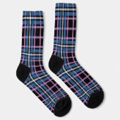 Plaid Crew Socks – Blue & Lavender Checkered Style ソックス (右)