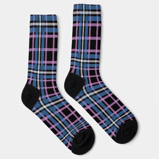 Plaid Crew Socks – Blue & Lavender Checkered Style ソックス (右)