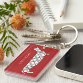 Plaid Dachshand on Red パーソナライズされた キーホルダー (正面右)