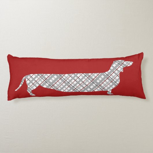 Plaid Dachshand on Red ボディピロー (裏面)