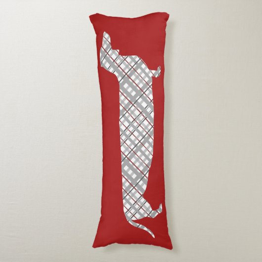 Plaid Dachshand on Red ボディピロー (正面縦)