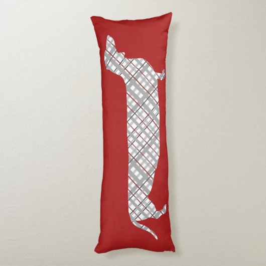 Plaid Dachshand on Red ボディピロー (裏面 (縦))