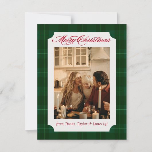 Plaid Flannel Family Photo Christmas Holiday Card シーズンカード (正面)