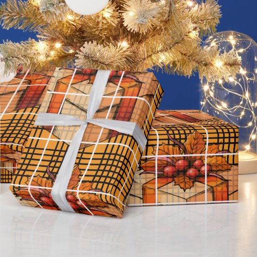 Plaid Gift Thanksgiving Wrapping Paper ラッピングペーパー (クリスマス)