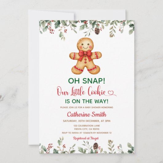 Plaid Gingerbread Classic Christmas Baby Shower  招待状 (正面)