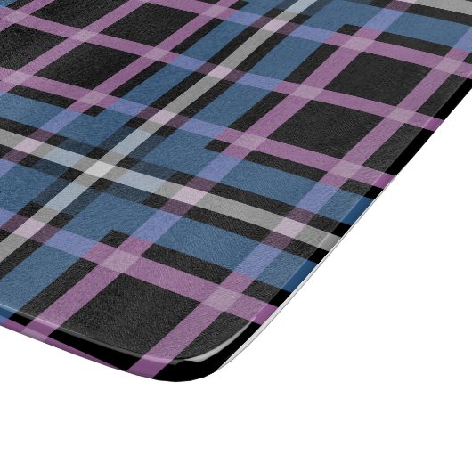 Plaid Glass Cutting Board – Bold Blue & Lavender カッティングボード (角)