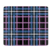 Plaid Glass Cutting Board – Bold Blue & Lavender カッティングボード (正面)