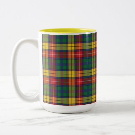 Plaid Green Red Buchanan Tartan ツートーンマグカップ (左)