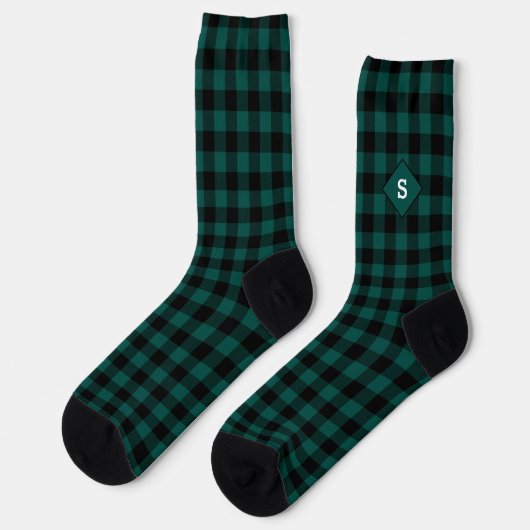 Plaid Green & White Initial Monogram Socks ソックス (左)