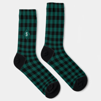 Plaid Green & White Initial Monogram Socks ソックス