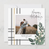 Plaid Greenery素朴 Holiday Photo シーズンカード (正面)