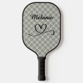Plaid Greens and Beige Heart Pickleball Paddle ピックルボールラケット