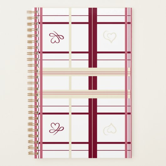 Plaid Hearts Spiral Planner- Whimsical Burgundy  プランナー手帳 (正面)