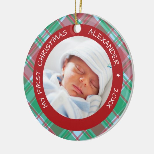 Plaid Iベビーの初めてのクリスマス写真 セラミックオーナメント (左)