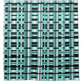 Plaid in Aqua,ティール（緑がかった色），白黒はっきりした シャワーカーテン (正面)