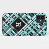 Plaid in Aqua,ティール（緑がかった色），白黒モノグラム Case-Mate iPhoneケース (裏面(横))