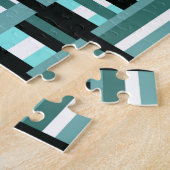Plaid in Aqua,ティール（緑がかった色），白黒 ジグソーパズル (側面)