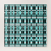 Plaid in Aqua,ティール（緑がかった色），白黒 ジグソーパズル (横)
