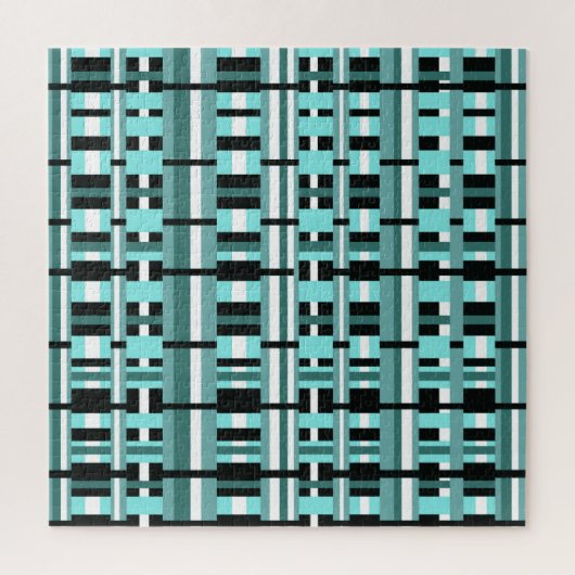 Plaid in Aqua,ティール（緑がかった色），白黒 ジグソーパズル (縦)