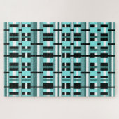 Plaid in Aqua,ティール（緑がかった色），白黒 ジグソーパズル (横)