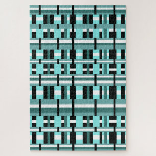 Plaid in Aqua,ティール(緑がかった色),白黒 ジグソーパズル