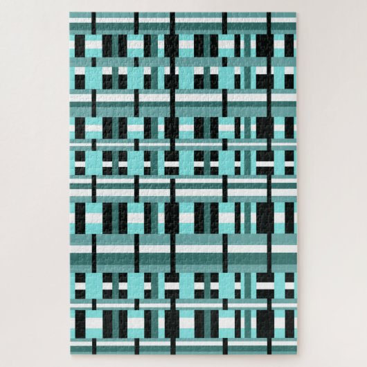 Plaid in Aqua,ティール（緑がかった色），白黒 ジグソーパズル (縦)