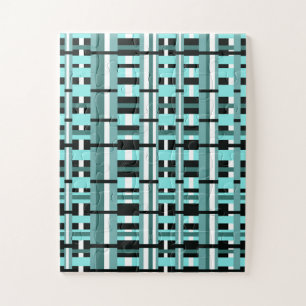 Plaid in Aqua,ティール(緑がかった色),白黒 ジグソーパズル